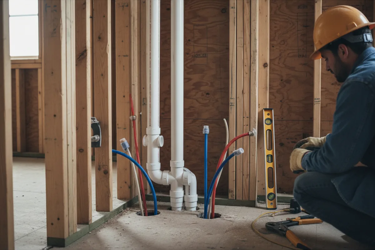 Drain and supply rough-in during Leak Detection in White